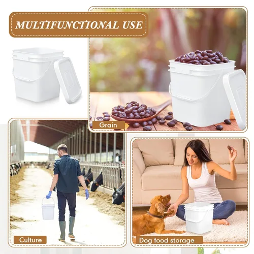 Miniatura 5 de Mumufy 5 piezas de 13.25 litros de cubeta cuadrada de grado alimenticio con tapa, cubeta cuadrada con asas de plástico para almacenamiento de Blanco