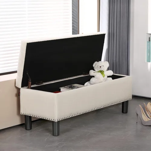 Miniatura 8 de Furnimart Banco otomano de almacenamiento de 42.5 pulgadas, banco de almacenamiento tapizado para dormitorio, entrada, sala de estar, lino copetudo