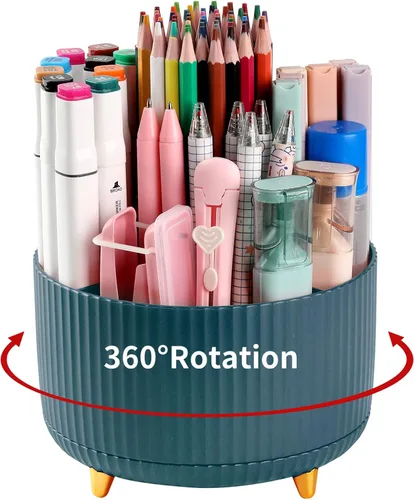Miniatura 11 de Soporte para Lápices y Bolígrafos de Escritorio, Organizador Giratório de 5 Ranuras de 360° para Escritorio, Organizador de Suministros de Papelería