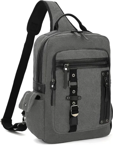 Miniatura 8 de Bolsa de mensajero vintage, mochila de lona para viajes, bolsa de hombro para hombre, bolsa de doble uso para transporte de mano y transporte