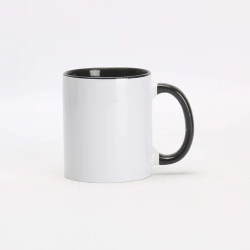 Miniatura 3 de Taza de café de sublimación de cerámica blanca de 11 onzas con colores sólidos en el interior y mango negro, rojo, rosa, azul, verde y amarillo, 6