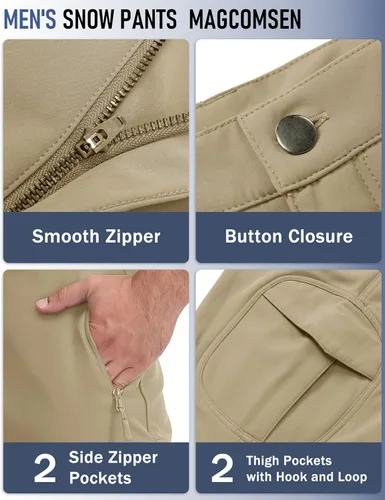 Miniatura 24 de MAGCOMSEN - Pantalones de invierno para hombre, impermeables, con forro polar pantalones tácticos softshell, para snowboard, esquí, con bolsillos