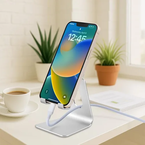 Miniatura 5 de Soporte ajustable del teléfono celular de la aleación de aluminio,Soporte del muelle del teléfono de escritorio, plata Plateado