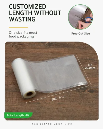 Miniatura 2 de Bolsas selladoras al vacío Syntus para alimentos, 2 paquetes de rollos de bolsas de 8" x 20' de grado comercial, bolsas al vacío
