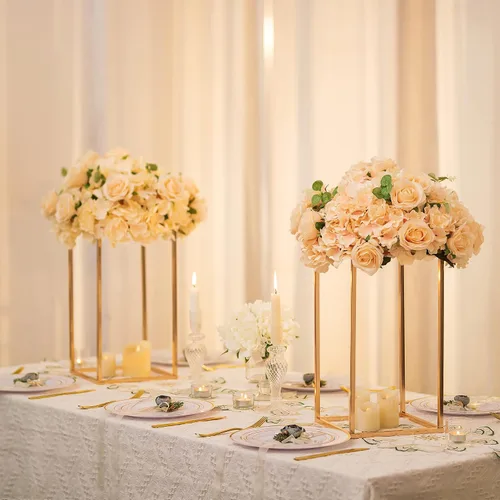 Miniatura 4 de Sziqiqi Centros de mesa de boda para mesas, soporte de flores de metal alto, decoración para bodas, fiestas, jarrones geométricos dorados