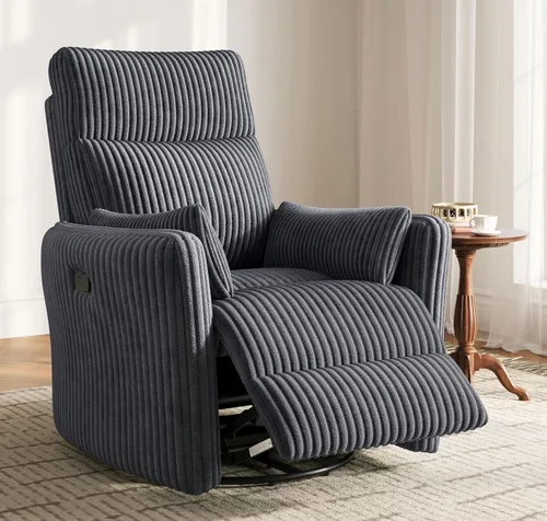 Miniatura 10 de LINSY Silla reclinable giratoria 360, mecedora para guardería con 2 almohadas, silla de enfermería de pana, cómoda silla de enfermería con respaldo