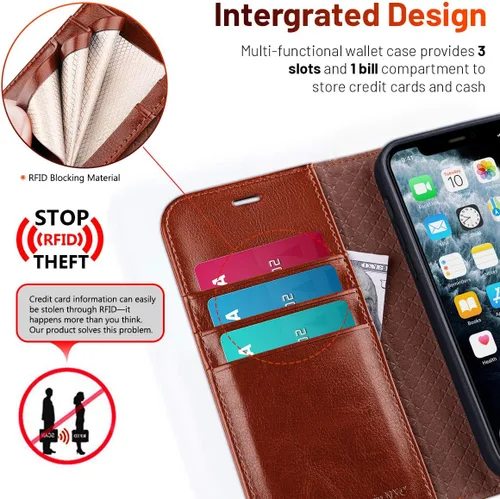 Miniatura 3 de OCASE Compatible con iPhone 12 Case/Compatible con iPhone 12 Pro Wallet Case, Funda Billetera de Piel Sintética con Tapa y Portarjetas con Bloqueo