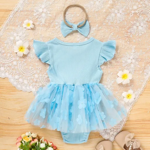 Miniatura 72 de GRNSHTS Traje de bebé niña 1er cumpleaños traje acanalado tul mameluco princesa pastel Smash sesión de fotos ropa + diadema