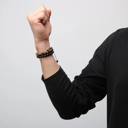 Miniatura 4 de Pulsera de ojo de tigre de roca de lava para hombre, regalos para cumpleaños, aniversario, regalos de Navidad para hombres, papá, marido, hijo