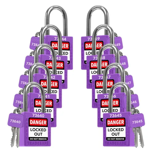 Miniatura 25 de TRADESAFE Juego de cerraduras de bloqueo - 7 cerraduras de loto rojas, cerraduras de bloqueo con llave diferente, 1 llave por cerradura, candados