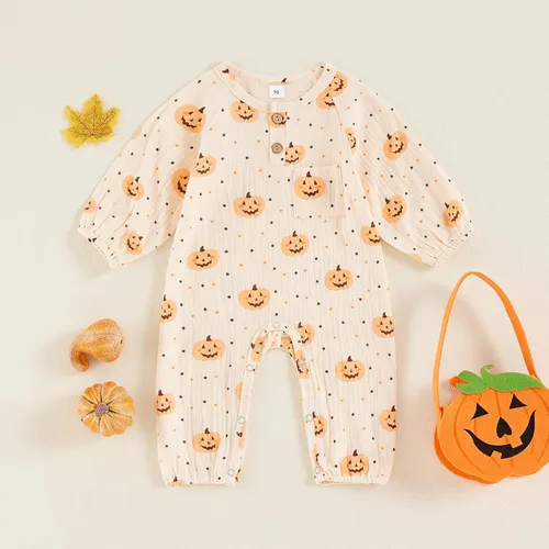 Miniatura 67 de Disfraz de Halloween para bebé niño y niña, mameluco de manga larga con diseño de calabaza, mameluco para Halloween