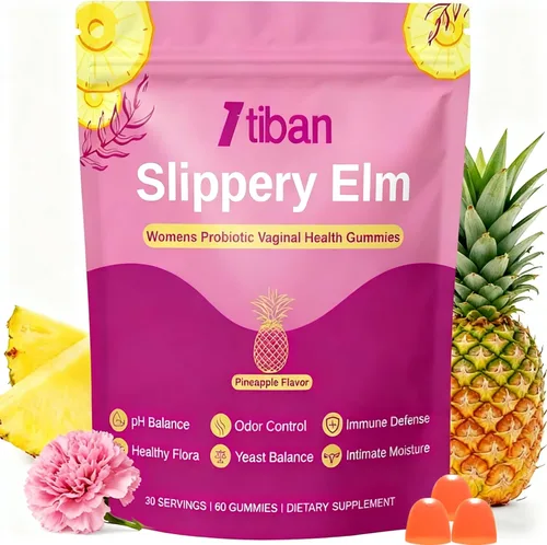 Slippery Elm - Gomitas de humedad probióticas femeninas, equilibrio de pH, flora vaginal, salud del olor con Bacillus coagulans, delicioso sabor a