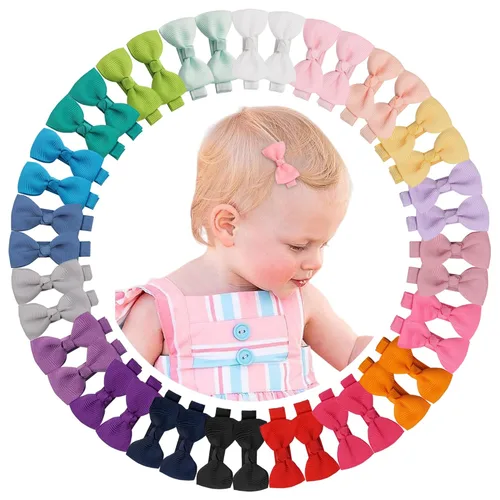 Miniatura 13 de CÉLLOT Pinzas para el pelo para bebés y niñas, 25 unidades, totalmente forradas, lazos para el pelo de 2 pulgadas, pinzas de cocodrilo para bebés