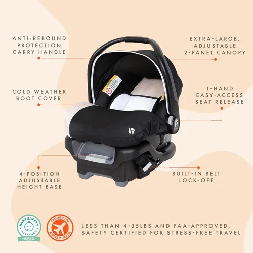 Miniatura 5 de Baby Trend Ally Sistema de Viaje con Asiento de Automóvil Portátil para Bebé Recién Nacido con Arnés y Funda Extra Acogedora para Bebés de Hasta 35