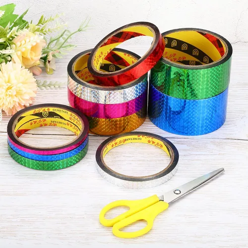 Miniatura 6 de PATIKIL Cinta prisma de 0.2 pulgadas x 32.8 yardas, paquete de 6 unidades holográficas metalizadas reflectantes autoadhesivas para manualidades
