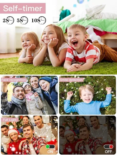 Miniatura 6 de Cámara digital actualizada, cámara FHD 1080P de 56 MP para niños con zoom de 16 x antivibraciones, cámara para niños con tarjeta TF de 32 GB, dos