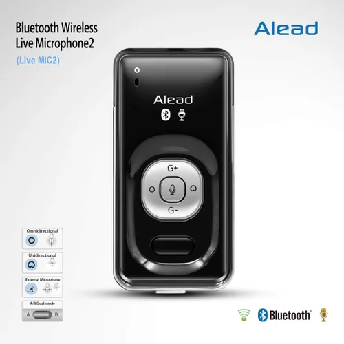 Miniatura 2 de Alead Nolan LiveMIC2 - Micrófono Bluetooth, largo alcance, baja latencia, sonido claro con uni, Omni, micrófono ext para educación, seminario web