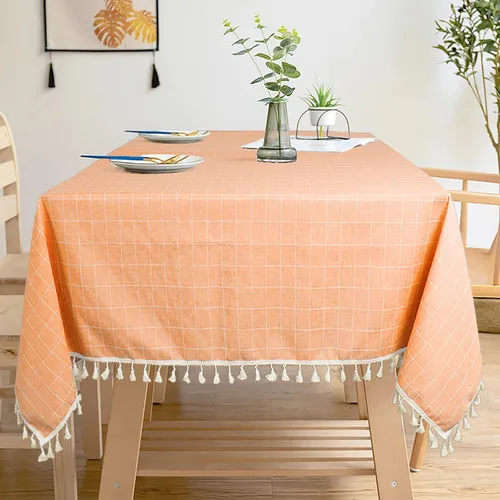 Miniatura 11 de ShinyBeauty Mantel Redondo Rosa Bebé de 55 Pulgadas Mantel Gingham Rosa a Cuadros Mantel de Mesa de Algodón para Mesa Redonda Mantel a Cuadros Rosa