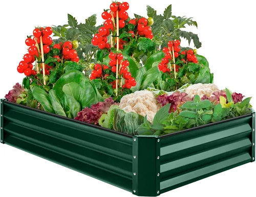 Best Choice Products Caja de jardinera elevada de metal para exteriores de 6x3x1 pies para vegetales, flores, hierbas y suculentas - Verde oscuro