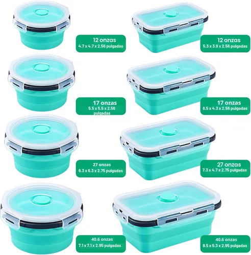 Miniatura 3 de Sudaya Paquete de 8 Recipientes de Almacenamiento de Alimentos Plegables Con Tapas, Juegos de Recipientes de Almacenamiento Plegables Tazones