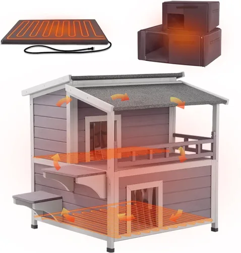 GUTINNEEN Casa para Gatos de Exterior Climatizada Aislada con Calentador y Forro Térmico, Refugio Cálido de Invierno para Gatos Ferales Espacioso