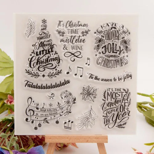 Sellos Transparentes de Palabras de Bendición Navideña Sellos de Silicona para Tarjetas con Sentimientos, Notas Musicales Copos de Nieve Sellos