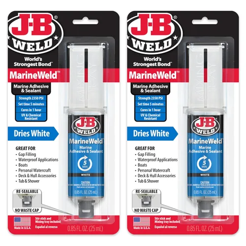 J-B Weld MarineWeld - Jeringa (2 unidades), color blanco, resistente a los rayos UV, de alta resistencia y resistente a los impactos, 0.8 fl oz,