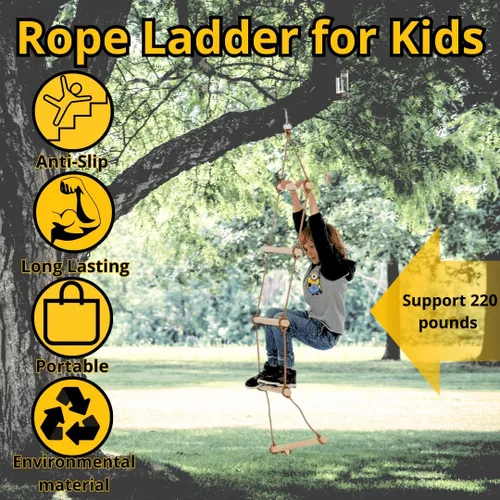 Miniatura 2 de ISOP Escalera de cuerda para niños y adultos de 10 pies (9.8 ft) – Escalera para casa del árbol para niños – Equipo de escalada – Escaleras