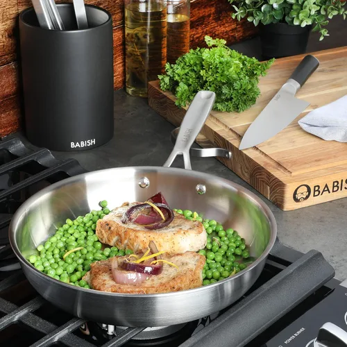 Miniatura 6 de Babish Sartén de Acero Inoxidable de Tres Capas de 10 Pulgadas – Sartén Profesional para Sellar, Saltear y Cocinar Cotidianamente