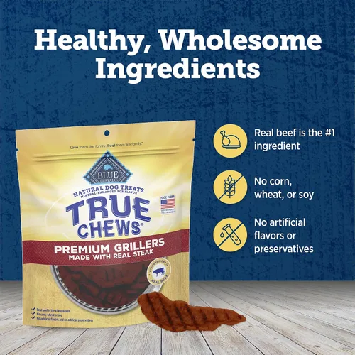 Miniatura 7 de Blue Buffalo True Chews Premium Grillers - Golosinas para perros, fabricadas en los Estados Unidos con ingredientes naturales, bistec, bolsa de 20