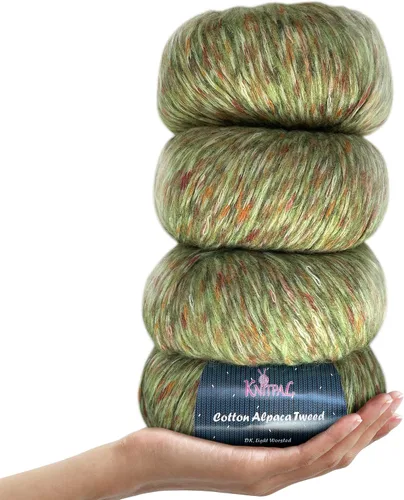 Miniatura 13 de Hilo de alpaca Tweed de algodón para ganchillo, paquete de 4 (588 yardas/7.05 oz), patrones libres, hilo de tweed para tejer, peso de peinado ligero