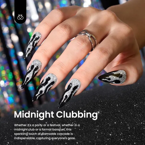 Miniatura 6 de Beetles - Esmalte de uñas de gel con purpurina reflectante y brillo de diamante, 2 piezas, juego de esmalte de uñas de gel con rayas negras
