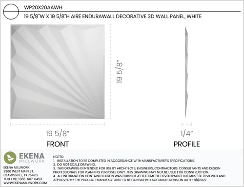 Miniatura 2 de Ekena Millwork WP20X20AAWH 19 5/8 pulgadas de ancho x 19 5/8 pulgadas de alto Aire EnduraWall Decorativo 3D Panel de Pared Cubre 2.67 pies cuadrados