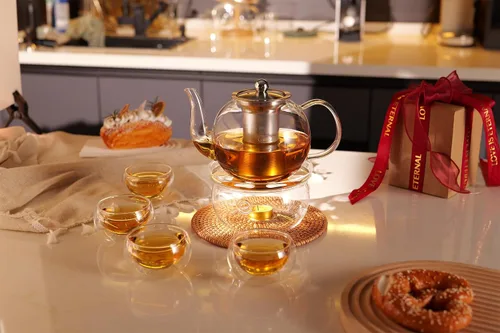 Miniatura 7 de CNGLASS Juego de 4 tazas de té de vidrio de doble pared de 3.4 fl oz, tazas de té transparentes con aislamiento asiático, pequeña taza de espresso