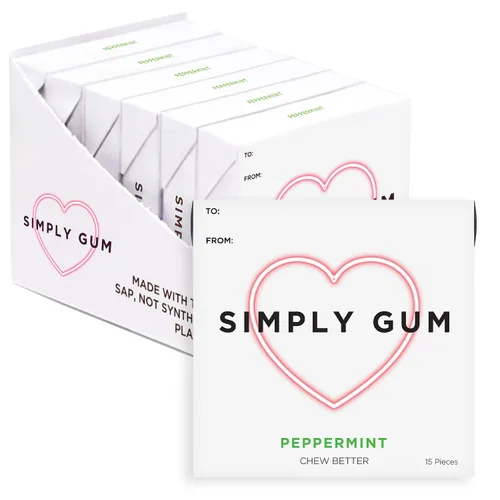 Miniatura 28 de Goma de Mascar Natural Surtida de Simply Gum, sin OGM, Vegana, 6 paquetes (90 piezas), incluye Menta, Canela, Jengibre, Hinojo, Café, Arce