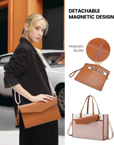 Miniatura 4 de LOVEVOOK Bolsa para laptop para mujer, 15.6 pulgadas, bolsa de mano para laptop 2 en 1, bolsa de trabajo profesional, maletín de negocios con bolso