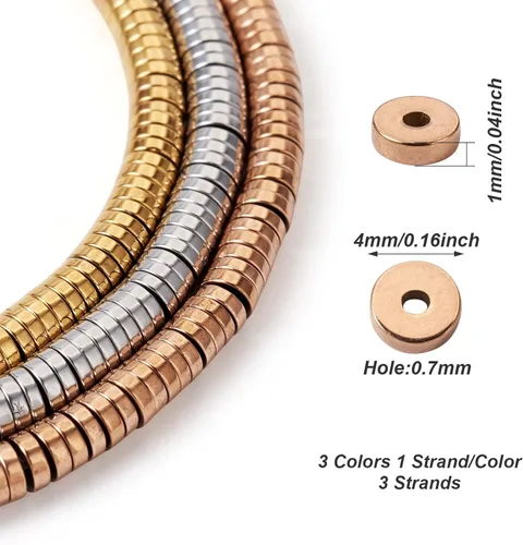 Miniatura 22 de Craftdady 10 hebras de cuentas sintéticas Heishi negras de hematita de 0.118 pulgadas (0.118 in), esmeriladas, metálicas, redondas, de imitación