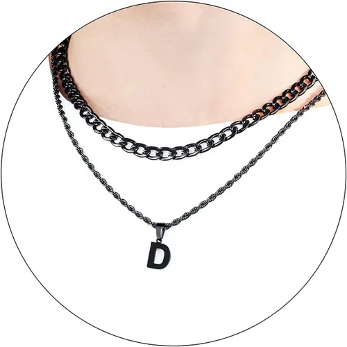 Miniatura 20 de SENRAN Collar con inicial en capas de la A a la Z para hombre, cadena de cuerda torcida de acero inoxidable de 18 a 20 pulgadas, dije de letra