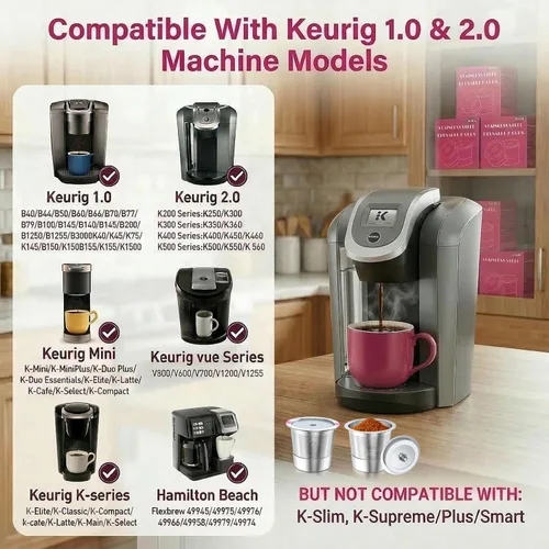 Miniatura 2 de Tazas reutilizables K Cup para Keurig, cápsulas de café reutilizables K Cup compatibles para cafeteras Keurig 1.0 y 2.0, tazas K de acero inoxidable
