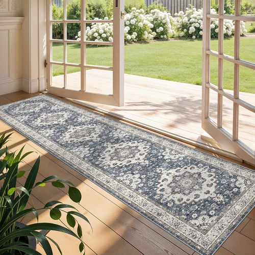 Miniatura 13 de Alfombra lavable de 2 x 3 pies para entrada: alfombras vintage con respaldo antideslizante para cocina, baño, alfombra resistente al agua