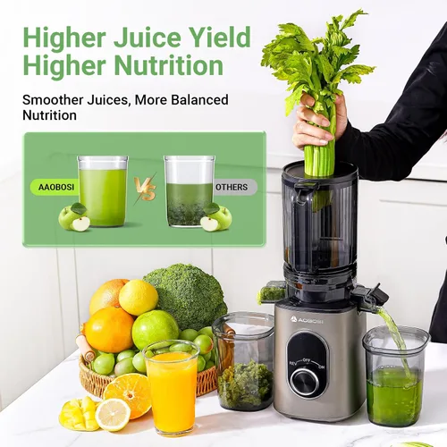 Miniatura 6 de AAOBOSI Exprimidor de prensa en frío, 4.35 pulgadas de conducto de alimentación grande, máquina exprimidora (actualización) Extractor de jugo lento