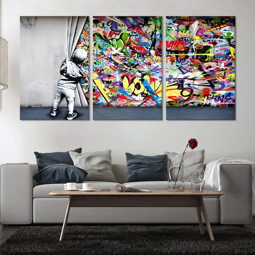 Miniatura 3 de 3 Piezas de Arte de Pared Banksy en Lienzo, Póster de Graffiti, Decoración de Pared con Citas Inspiradoras, Nunca Te Rindas, Obras de Arte para Sala