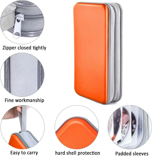Miniatura 2 de Funda para CD, 80 de capacidad, DVD, VCD, multimedia, Blu-ray, soporte para cartera, organizador de almacenamiento (naranja)