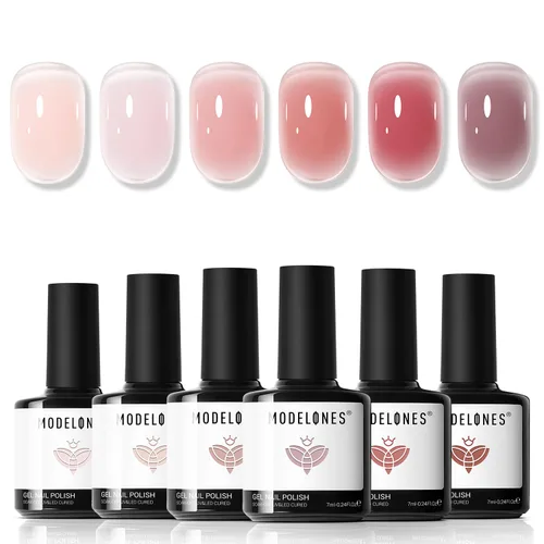 Miniatura 12 de modelones Juego de esmalte de uñas de gel, 0.5 onzas líquidas, base sedosa mejorada y capa superior extra brillante, transparente, no se limpia