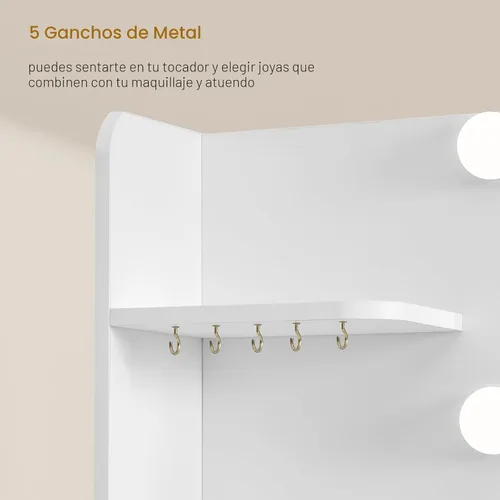 Miniatura 6 de FIONESO Escritorio grande con espejo y luces, tocador de maquillaje con 11 cajones y 6 estantes abiertos, 3 modos de iluminación, brillo ajustable
