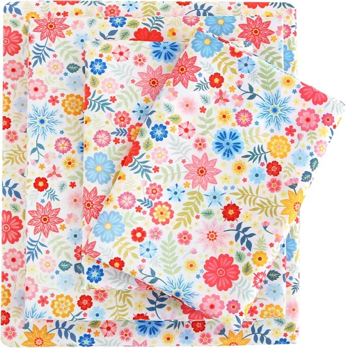 Miniatura 22 de Mooreeke Sábanas de cama Queen con estampado floral, ropa de cama impresa de microfibra suave y fundas de almohada, sábana vintage Queen de bolsillo