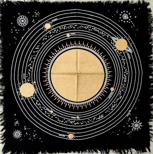 Miniatura 2 de CRAFT KALA Tela de altar planetas espirituales, estrellas rituales y galaxia, hermoso sistema solar, sistema solar, oro y plata, 24 x 24 pulgadas