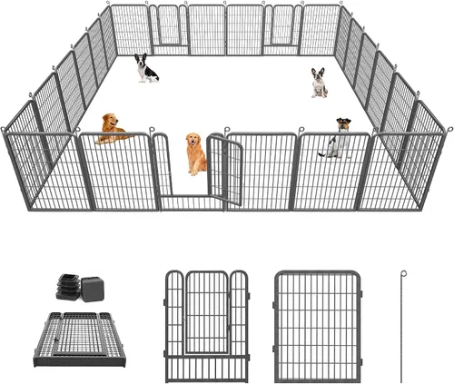 Miniatura 24 de Corralito para perros, 32 pulgadas, 10 paneles cerca para perros de exterior, corral para perros de interior antióxido, corral para mascotas