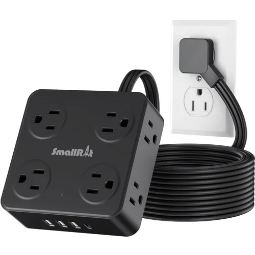 Miniatura 12 de SMALLRT - Cable de extensión con múltiples tomas, extensor de salida con protector de sobretensiones, enchufe plano de 6.5 pies con puertos USB, 8