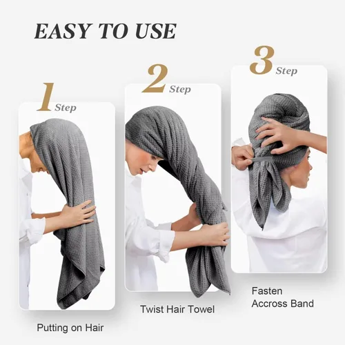Miniatura 7 de Paquete de 2 toallas de microfibra para el cabello - 41 x 24 pulgadas, súper suaves, absorbentes, de secado rápido sin encrespamiento, envoltorio